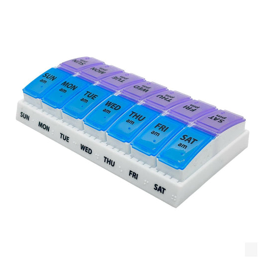 Pastillero azul/morado grande: Organizador semanal - Juby Care