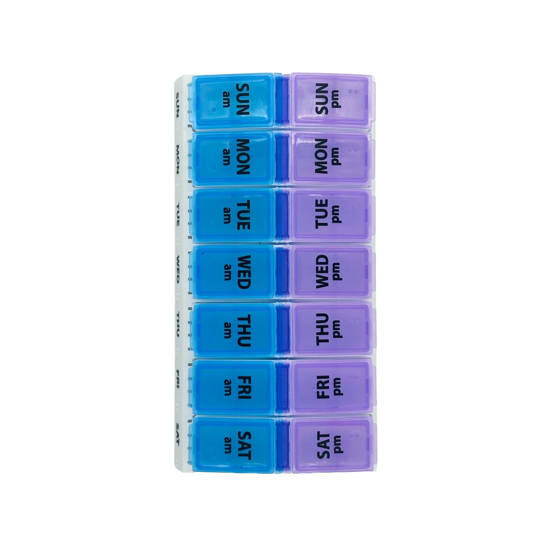 Pastillero azul/morado grande: Organizador semanal - Juby Care