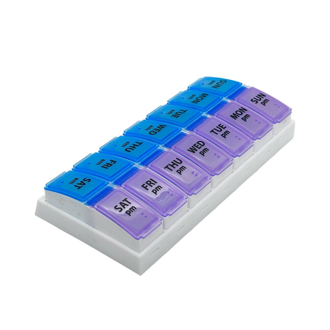 Pastillero azul/morado grande: Organizador semanal - Juby Care