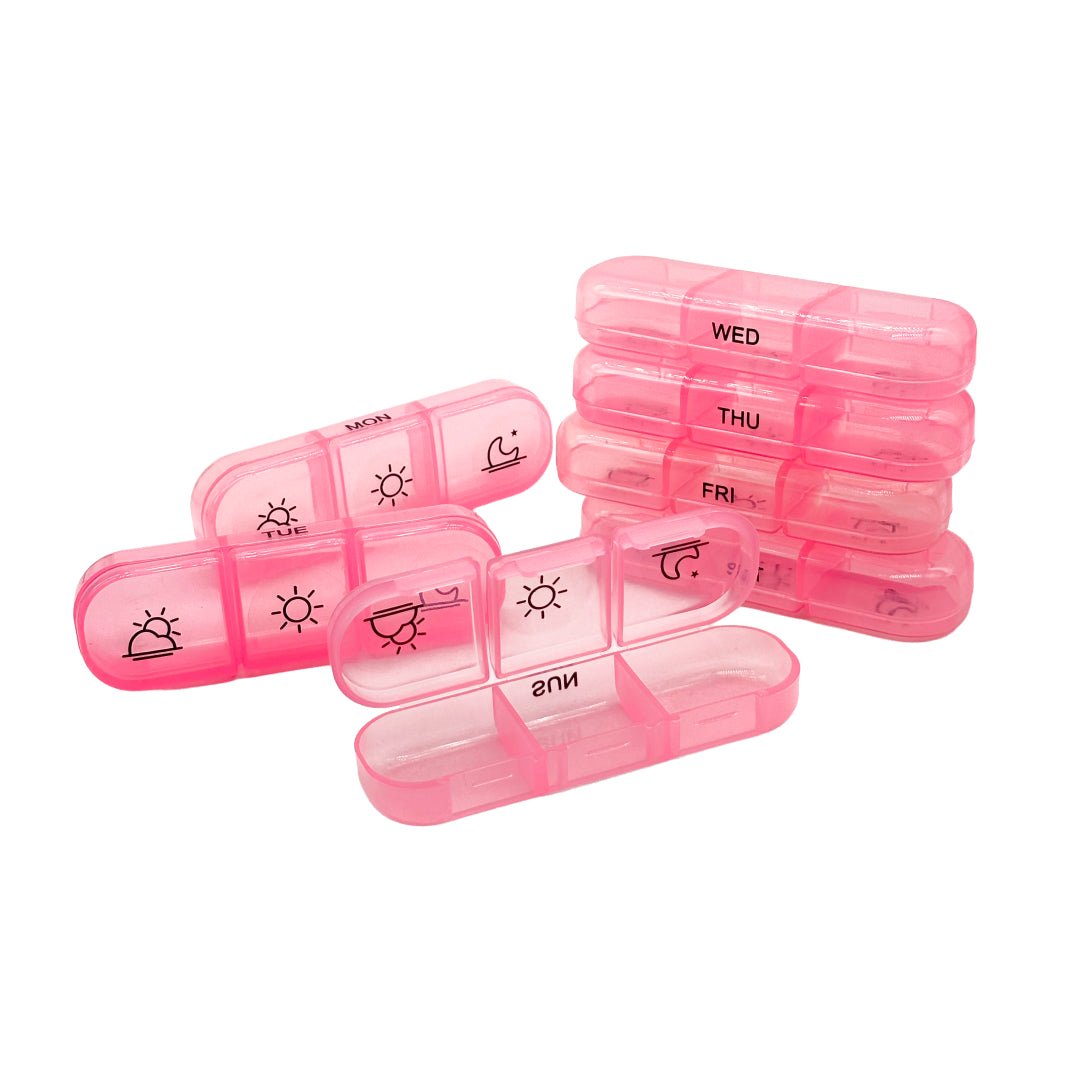 Pastillero con estuche rosado: Organizador semanal 3 tomas - Juby Care